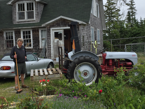 My dad standing by his beloved (and ancient) red and grey Ford tractor